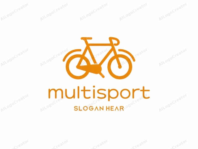 characterized by a minimalist, geometric design style. This is a flat icon illustration of a bicycle, depicted in a bold, bright orange color. The bicycle is positioned centrally against a plain white background, ensuring that the bright orange hue stands out vividly