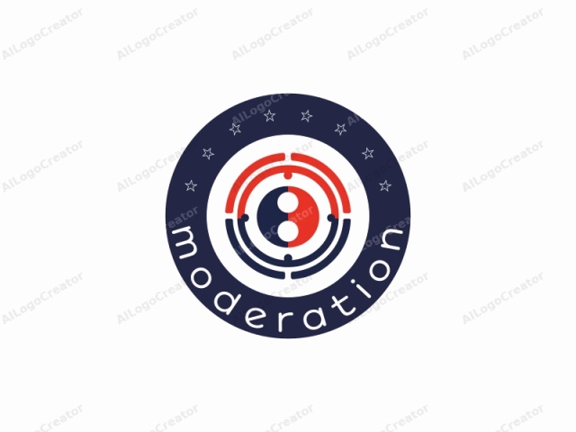 which is characterized by its minimalist and modern design. The logo features a central circular shape divided into two distinct colors: a dark navy blue and a bright red. The navy blue portion occupies the top half of the circle, while the red portion is