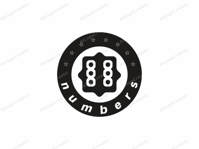 This is a black and white logo in a simplistic, geometric style, featuring two large circles and eight smaller circles arranged in a symmetrical pattern. The larger circles, each measuring approximately the same size, occupy the top and bottom portions of the logo