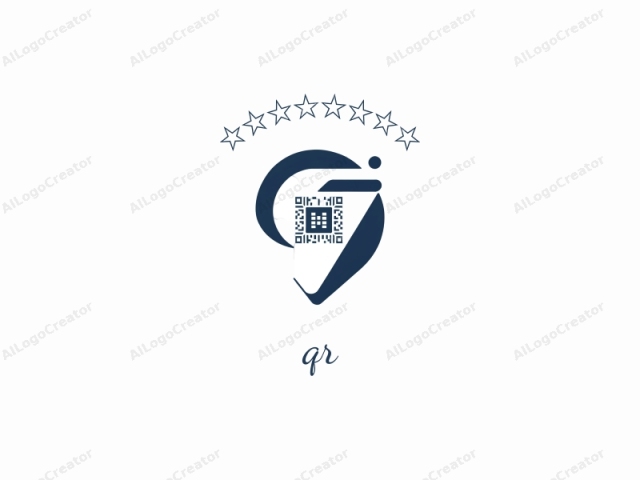 นี่คือโลโก้แบบมินิมอลในรูปแบบดิจิทัล มีตัวอักษร "J" ที่มีรูปร่างโค้งและเป็นสีน้ำเงินเข้ม ภายในตัว "J" มี QR Code สีเทาเข้มขนาดเล็กที่ตัดกัน ซึ่งเพิ่มความทันสมัย