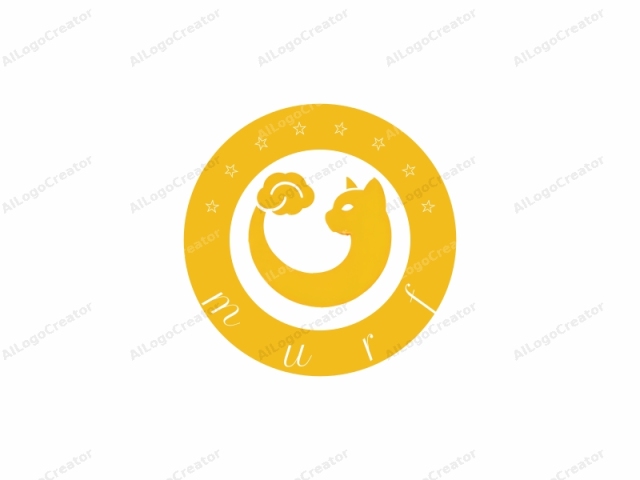 This is a digital logo design featuring a stylized, abstract representation of a cat. The logo is predominantly yellow, with smooth, rounded edges and minimal detail. The design comprises a curved line that resembles the body of a cat, starting from its