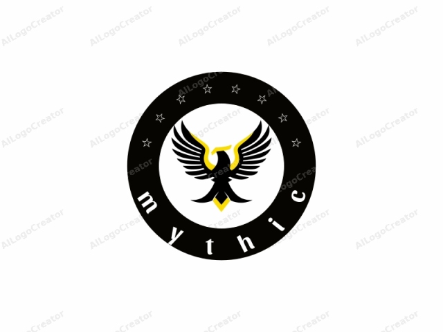 This logo is a stylized, minimalist design of an eagle in flight. The eagle is depicted in bold black and yellow colors, with a striking, sleek, and dynamic silhouette. The bird's wings are spread wide, forming an expansive arc,