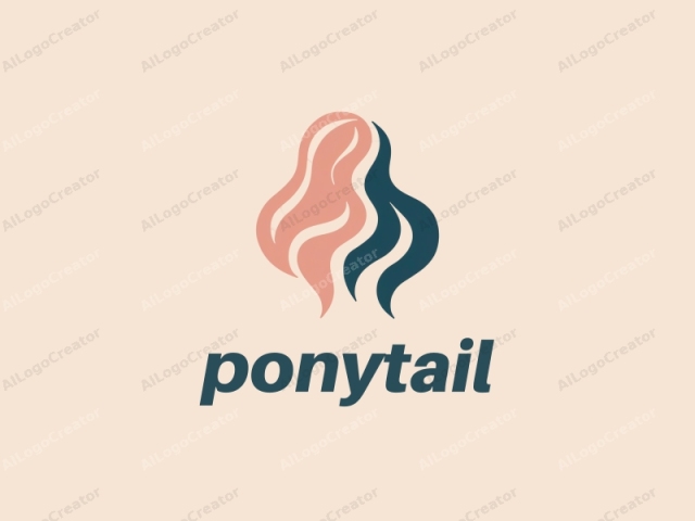 The image is a minimalist abstract logo featuring stylized, wavy hair in the shapes of a woman. The logo is rendered in a clean, modern digital illustration style with bold, simple lines and solid colors. The figure consists of two distinct hair