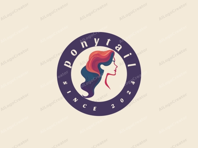 This is a minimalist, stylized logo featuring a side profile of a woman's head and shoulders in a modern, abstract form. The illustration is created with smooth, curving lines and solid, flat colors. The woman's hair flows in long