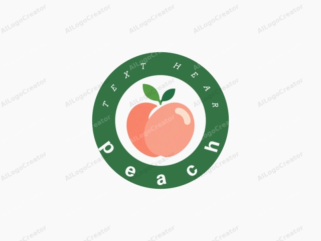 The logo image is a simple, minimalist illustration of a peach with a stylized green leaf and stem. The peach is depicted as a smooth, rounded shape with a soft, peachy-pink hue. The leaf is located at the top center