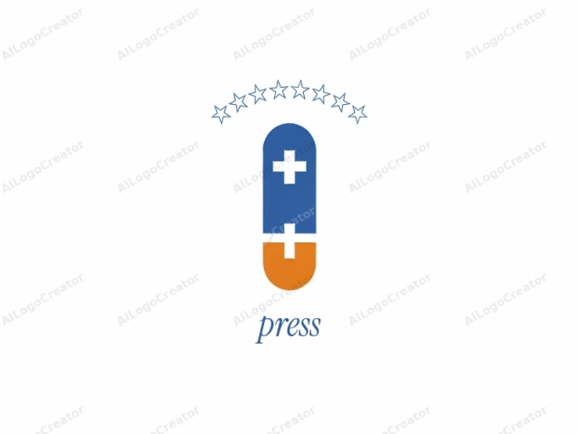 Este es un logotipo digital que presenta un diseño simple y abstracto. El logotipo consiste en una forma de cápsula orientada verticalmente con una cruz blanca en la parte superior, indicando uso médico. Debajo de la cruz blanca, la cápsula está dividida en dos secciones: