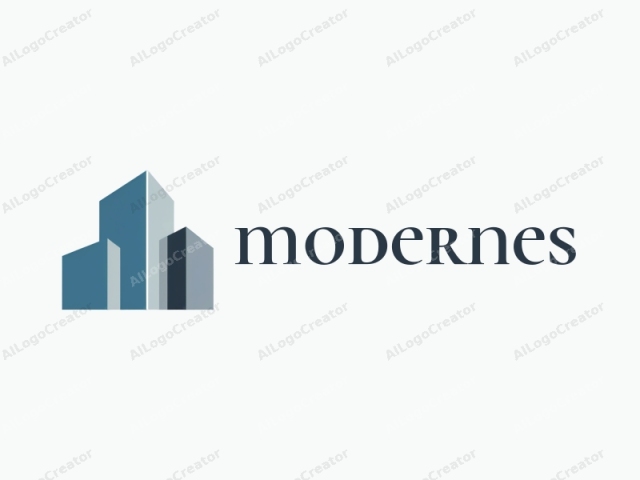 a modern skyscraper. This logo features a minimalist, geometric design of a multi-story building against a plain white background. The image comprises three primary shapes: a taller, blue tower on the left, a shorter, gray tower on the right,