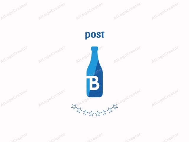 Esta es una imagen gráfica digital de una botella de cerveza azul. La botella está representada de manera estilizada y minimalista, con líneas afiladas y curvas suaves. Su característica principal es una forma triangular azul que forma el cuerpo, de pie y mirando hacia adelante.