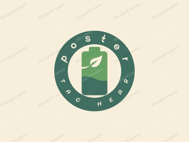 This logo, rendered in a minimalist, flat design style, depicts a battery in the form of a stylized, vertical rectangle. The background is a neutral cream color that provides a subtle contrast to the battery's green hues. The battery's top