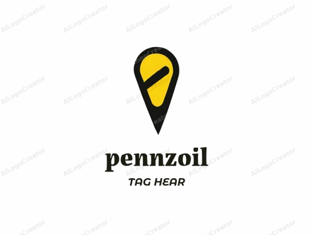 El logotipo es un icono estilizado y moderno que se asemeja a un alfiler de mapa o una flecha con una forma distintiva. El cuerpo principal del icono es una forma triangular invertida ancha, llena de un color amarillo vívido. Esta área amarilla está enmarcada por un