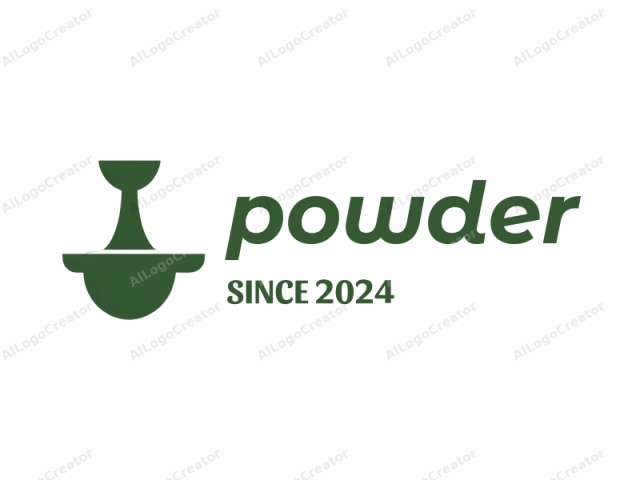 La imagen es un logotipo minimalista y abstracto que presenta una forma sólida de color verde oscuro sobre un fondo blanco intenso. El diseño consiste en una representación simplificada y estilizada de un cáliz o una taza, sin detalles o texturas intrincados. El cáliz