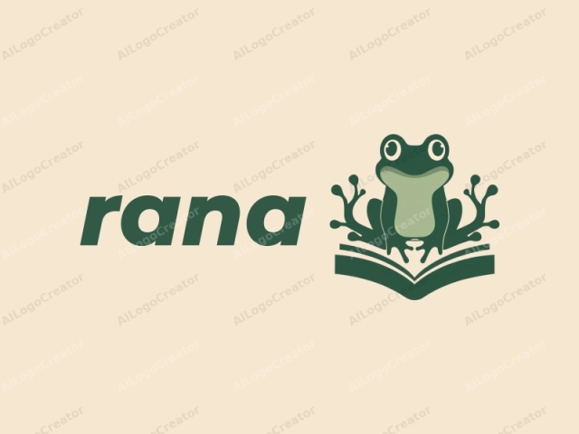 The logo features a stylized, cartoonish drawing of a green frog, centered against a plain beige background. The frog has large, round, expressive eyes with a black pupil, enhancing its cute and playful appearance. The frog's body is green