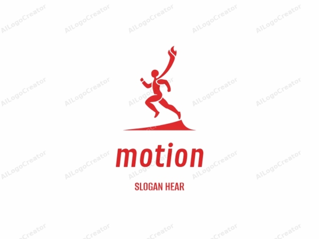 The logo is a minimalist, digital illustration of a stylized runner in mid-motion, depicted in a bold, bright red color against a stark white background. The runner, rendered as a simple geometric figure with no visible facial features or distinguishing characteristics,