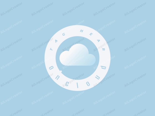 con un diseño minimalista y moderno. Esta obra de arte digital representa una gran nube redonda en el centro, renderizada en un suave color blanco con sombreado y reflejos sutiles para sugerir profundidad y volumen. La nube está rodeada por un fino contorno blanco,