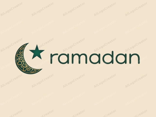 featuring a minimalist yet elegant design. The image is a stylized representation of a crescent moon and star, which are central symbols of Islamic culture. The crescent moon is situated to the left and features a rich, deep green hue, with intricate