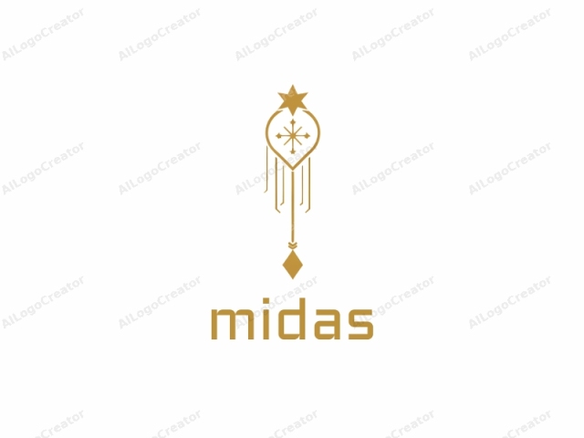 Der Fokus liegt auf den stilistischen Merkmalen und der beabsichtigten Bedeutung. Das Bild ist ein minimalistisches Logo in einem geometrischen Design, das hauptsächlich goldene und weiße Farben verwendet. Das Logo ist auf einem weißen Hintergrund zentriert, was seine Sichtbarkeit erhöht und seine Einfachheit hervorhebt. Das primäre goldene Element