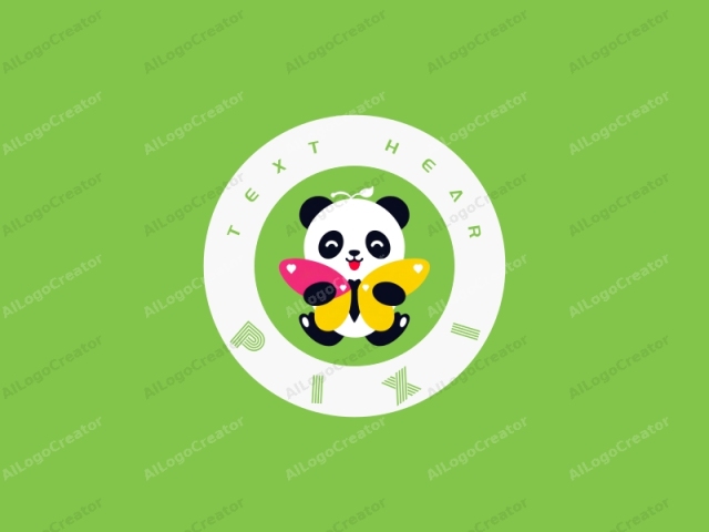 Dies ist eine digitale Illustration eines Pandabären im Cartoon-Stil mit übertriebenen, verspielten Merkmalen vor einem einfarbigen limettengrünen Hintergrund. Der Panda wird als kindlicher, freundlicher Charakter dargestellt, mit einem rundlichen Körper, großen runden Ohren und einem einfachen schwarzen