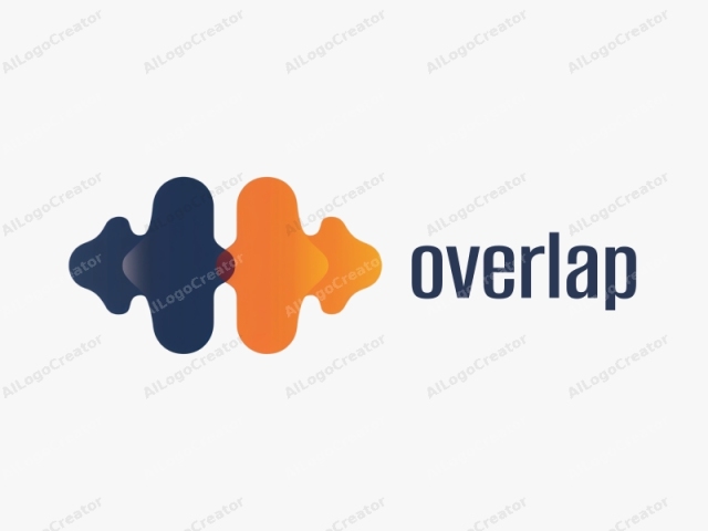 The logo is a stylized, abstract representation of a speaker's waveform. It features two large, irregularly shaped, smooth curves: one in orange and the other in a deep navy blue. These curves overlap and converge at the top, creating