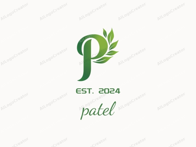 The image is a stylized, minimalist logo featuring a single, bold, uppercase letter "P" in a modern, clean, and elegant design. The letter "P" is centered and rendered in a smooth, flowing green gradient, transitioning from