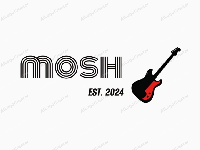 The logo is a stylized, minimalist representation of a guitar, depicted against a clean white background. The guitar is illustrated using a combination of solid black and bright red colors. The body of the guitar is black, with a prominent red portion on