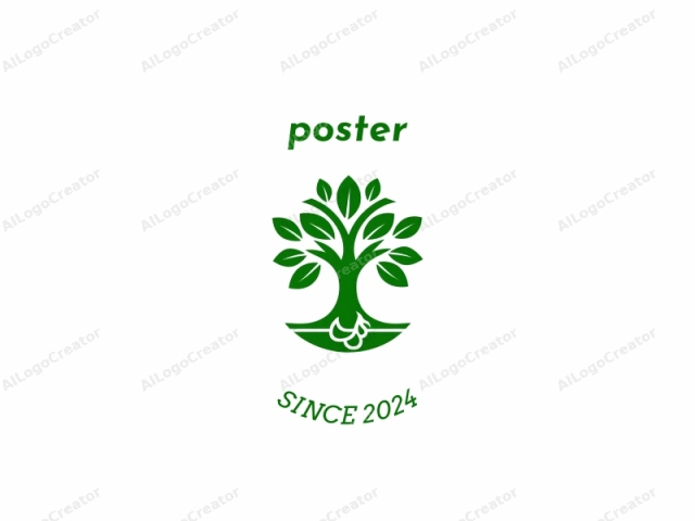 This logo features a stylized tree in green on a white background. The tree's trunk is thick and central, with a broad base that tapers slightly toward the top. It supports numerous green leaves that are uniformly shaped and arranged symmetrically around