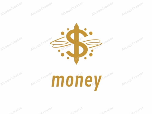 This is a logo designed in a minimalist style, featuring a prominent golden dollar sign ($) in the center. The dollar sign is positioned horizontally, with a thick vertical line intersecting a horizontal line, both forming the letter "S" at the top