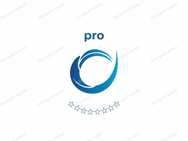 This is a minimalist logo design composed entirely of abstract, flowing lines and curves. The main feature is a dynamic, blue spiral that occupies the central portion of the image. The spiral is rendered in a gradient of blue shades, ranging from a darker