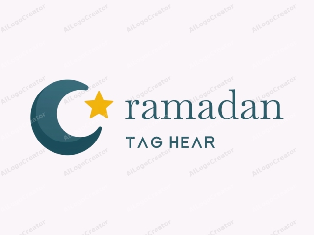 This is a minimalist, digital vector art logo. The image depicts a simple crescent moon and yellow five-pointed star. The crescent moon, occupying the lower left portion of the image, is a dark teal shade with smooth, rounded edges