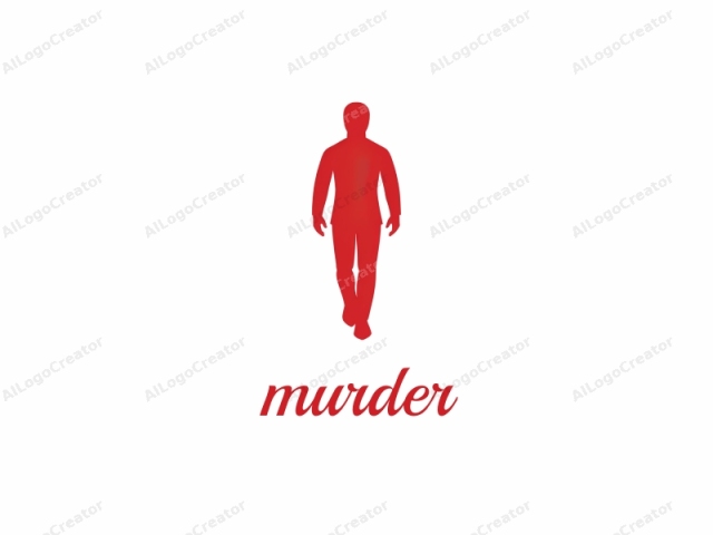 This image is a minimalist, flat-design silhouette of a person, depicted in a red color on a white background. The figure is centered and appears to be a man due to the typical human body shape, including the torso, arms, and legs