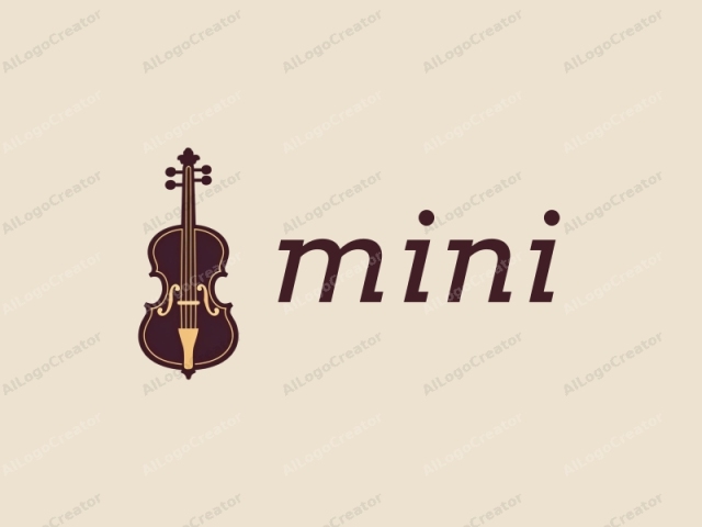 This is a minimalist, flat-design logo of a violin, rendered in a modern digital art style. The image features a single, dark brown violin with its neck and pegbox extending towards the top, and the scroll at the top center. The