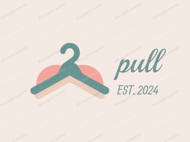 This is a minimalist logo image featuring a hanger in a flat, digital drawing style. The hanger is centrally positioned against a light beige background, creating a stark contrast that emphasizes its design. The hanger itself is rendered in a solid,