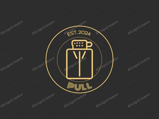 This minimalist logo features a stylized lighter, designed in a clean and modern fashion. The lighter is depicted in a bright golden yellow hue against a stark black background, creating a striking contrast. The lighter's body is rectangular and centered, with a