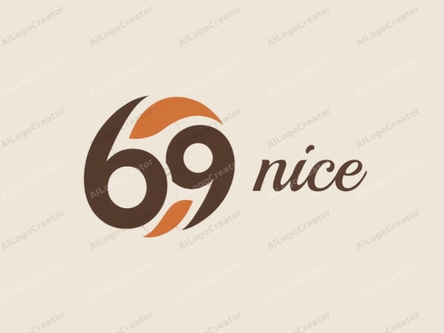 This is a minimalist, geometric logo featuring the number "69" in a stylized manner. The design consists of two large, interlocking circles. The outer circle is brown and features a curved shape resembling a stylized leaf, with one of