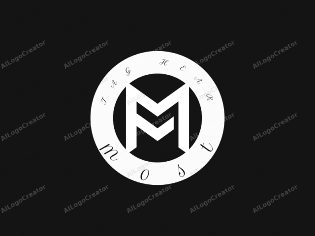 This is a minimalist, geometric logo design featuring the capital letters "F" and "M" in bold white typeface against a solid black background. The letters are interconnected, forming an abstract shape with sharp, clean lines and angles. Each letter