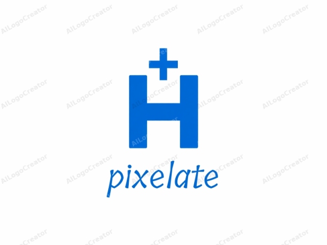 a blue cross superimposed over a white background. The cross, symbolizing medical and religious themes, consists of two horizontal bars and two vertical bars intersecting at right angles. The cross stands centrally on the page, with its top and bottom