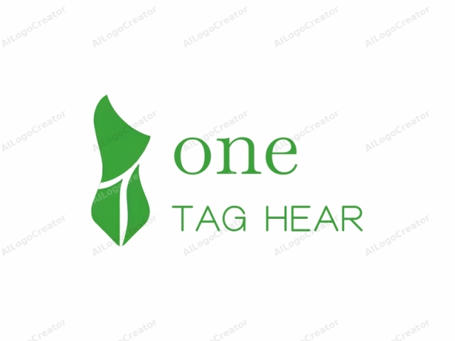 This logo image features a minimalist and modern design. The central element is a stylized, abstract representation of a leaf, rendered in a vivid green hue. The leaf shape is smooth and fluid, with no visible edges or details, creating a clean