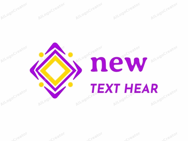 This logo, featuring a symmetrical geometric design, utilizes clean, bold lines and vibrant colors to create a visually striking and modern impression. The central element is a yellow square, occupying the top center of the design, surrounded by a diamond-shaped frame