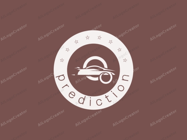 La imagen presenta un diseño minimalista y abstracto de una rueda de coche y una silueta de un coche. El fondo es de un color marrón oscuro sólido. El logo consiste en un perfil de coche estilizado, representado en un color blanco limpio, colocado en el centro sobre