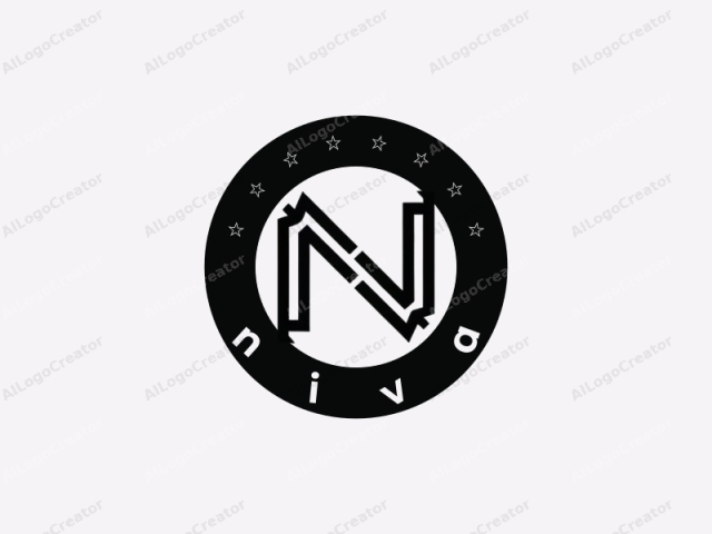 El logo es un diseño audaz, moderno y minimalista que presenta la letra "N" en un estilo abstracto y geométrico. La "N" está formada por una serie de líneas rectas que se intersectan, creando una apariencia visualmente impactante y única. El