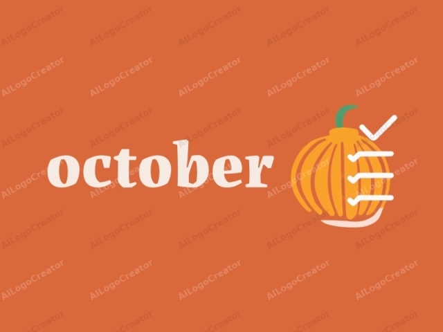 The image is a digital drawing set against a solid, medium-brown background. Central to the composition is a stylized, simplified orange pumpkin with white stem. The pumpkin is depicted in a flat, two-dimensional, cartoonish style with a smooth