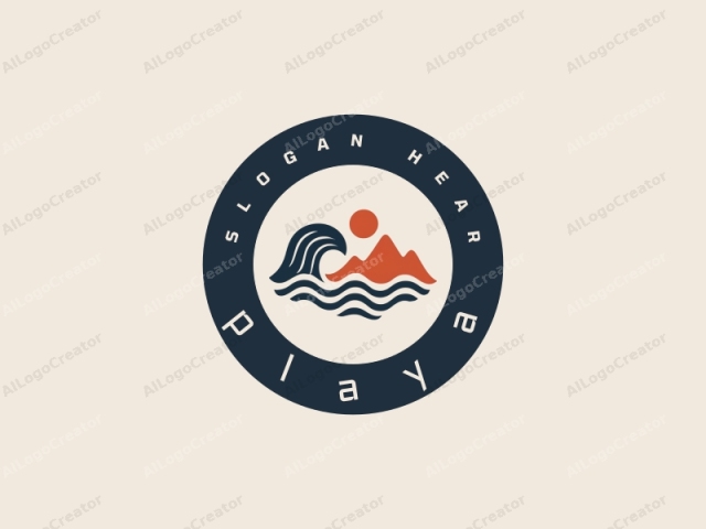 This is a minimalist logo illustration rendered in a modern, clean style. The image features a stylized depiction of ocean waves in dark blue. These waves are simplified, with smooth curves and a wavy texture, representing the fluidity and energy of