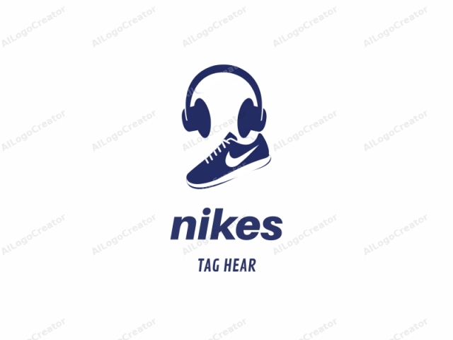 The logo is a simple, minimalist drawing in a dark blue color on a plain white background. Central to the image is a stylized, abstract silhouette of a pair of athletic sneakers with the Nike swoosh logo clearly visible on the left side of