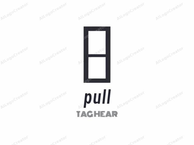 This image is a minimalist black and white logo featuring a rectangular shape with distinct vertical lines. The rectangular shape occupies the center of the image and is surrounded by a plain white background, providing a stark contrast that makes the shape stand out clearly. The