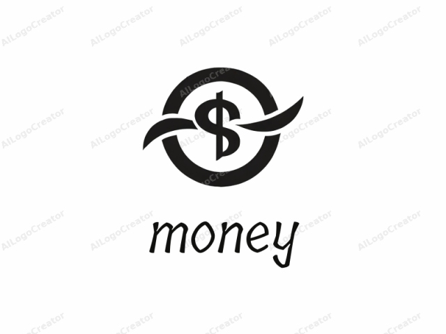 This logo is a minimalist design with a clean, modern style. It features a large, black dollar sign ($) centrally positioned within a thick black circle. The circle is outlined with a continuous line, and the dollar sign appears to be floating above it