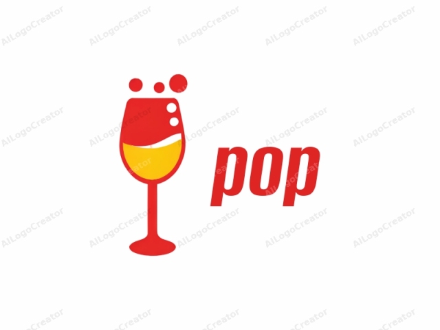 Esta es una ilustración de logo en estilo vectorial simplista que representa una copa de vino con un diseño brillante y moderno. La copa de vino está predominantemente coloreada en un rojo vibrante, simbolizando el vino. La base de la copa es roja, y el tallo es delgado con un