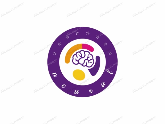 La imagen es un logo gráfico digital que presenta una ilustración estilizada y simplificada de un cerebro en tono púrpura. Ubicado en el centro, el cerebro está compuesto por formas suaves y redondeadas que le dan una apariencia moderna y abstracta. Alrededor del cerebro hay dos grandes,