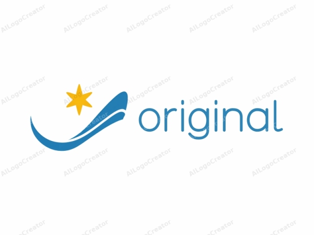 This is a simple logo featuring a stylized, abstract design with a clean and modern aesthetic. The primary colors used are blue and yellow. At the top center, there is a bright yellow, five-pointed star, symbolizing creativity and innovation