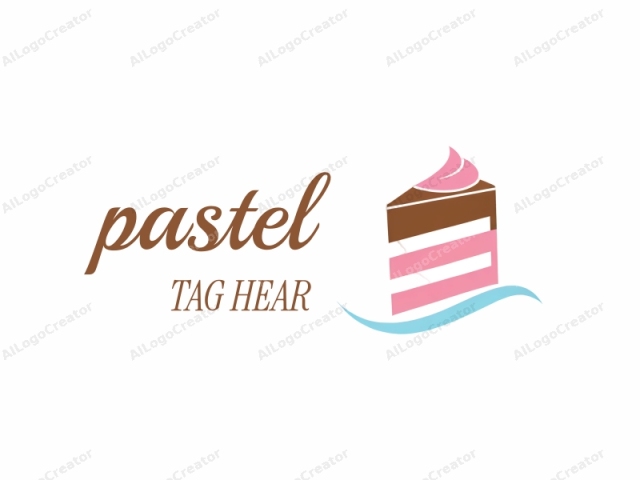 This is a digital drawing of a stylized cake slice set against a white background. The cake slice is depicted in a simplistic, minimalistic style using solid colors and geometric shapes. The cake has a brown chocolate crust on top and a light brown