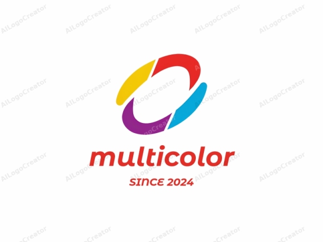 This image depicts a stylized, modern logo. The logo is composed of a dynamic, oval-shaped form with curved edges. It is split into four distinct sections, each section representing a different color. The colors used are red, yellow, blue