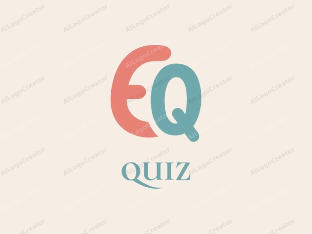 The image is a minimalist, abstract logo featuring the word "EQ" in a playful, hand-drawn style. The text is composed of two distinct colors, with the "E" in a pastel coral shade and the "Q" in